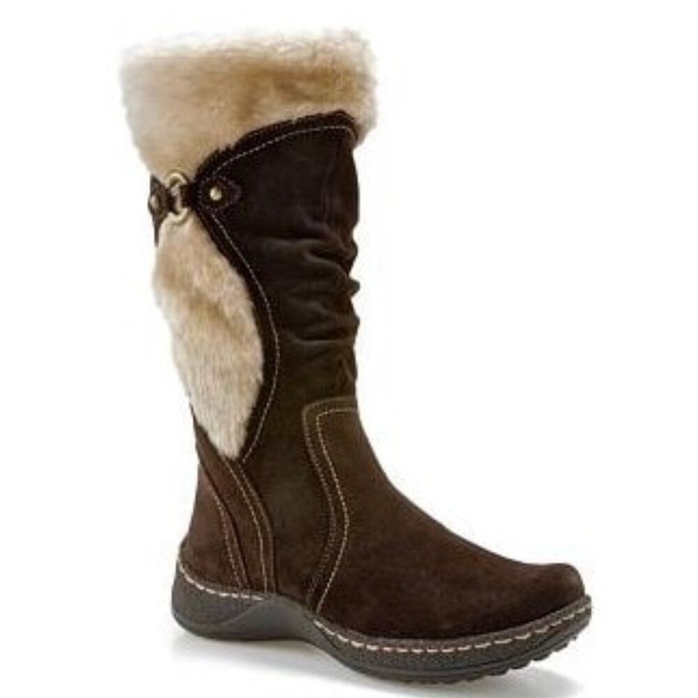 Baretraps Ellery Brown Suede Faux Fur Trim Winter Mid-Calf Boots Women's Size 7